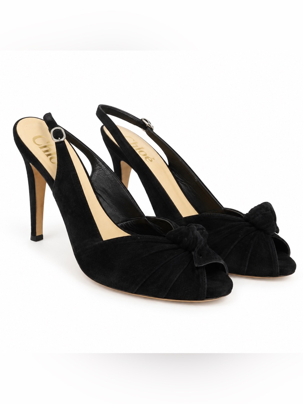 Butter Italy Black Suede Peep Toe Knot Heels 8.5